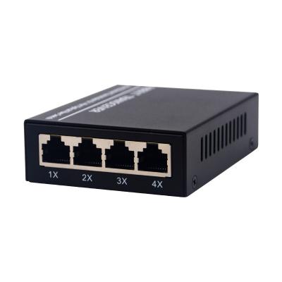 China Metal Fiber Optic Media Converter 10/100Mbps 20km SC to Ethernet 4 RJ45 Transceiver Singlemode Single-fiber Plug and Play for sale