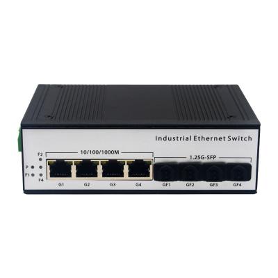 China Aluminum Alloy Industrial 10/100/1000Mbps SFP to RJ45 Ethernet Media Converter 4 Port SFP Slot Din-Rail Fiber Optic Fiber Transceiver for sale