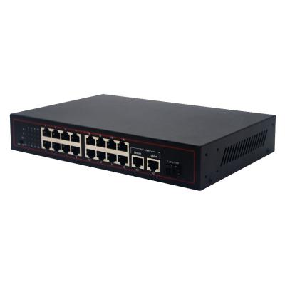 China Port POE Switch 10/100Mbps 16 PoE With 2 Gigabit Uplink 1 SFP 48V Fiber Media Converter Smart Detection Network Switches for sale