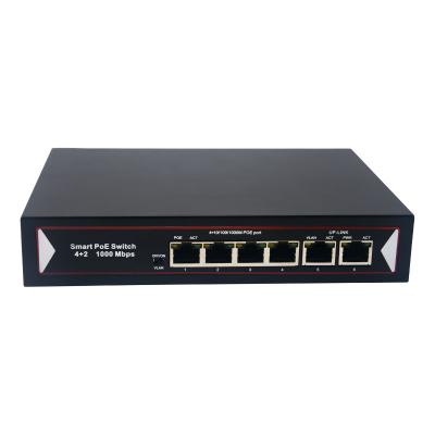 China POE 10/100/1000Mbps 4 Port PoE Switch With 2 Gigabit Uplink Ports 48V Power Over Ethernet Switches Smart Changer Detection for sale