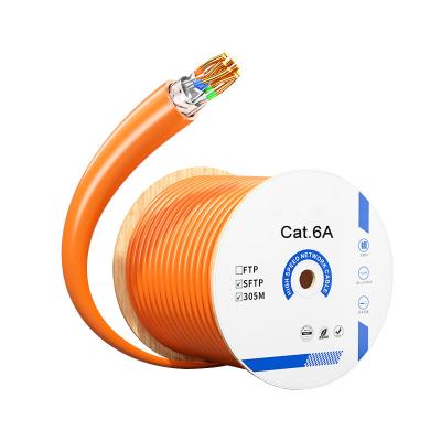 China High Speed ​​Conductor 10Gbps 1000FT Cat6A SFTP 0.57mm Pure Copper Coiled Network Cable 8core 0.57mm Lan Ethernet Internet Cat 6a Copper Cables for sale