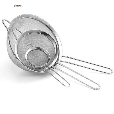 China Viable Stainless Steel Mesh Strainer Fine Kitchenware Set Frying Colander Stainless Steel Skimmer China Factory Price for sale