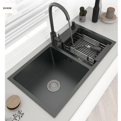 China Sustainable High End Quartz Sink Double Bowl Kitchen Bathroom Step Down Real Granite Quartz Undermount Sink for sale