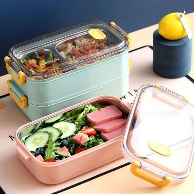 China Bento Box 304 PP Stainless Steel Waterproof Bento Box Desktop Sustainable Lunch Storage, Compartment Bento Box, 2 Grids Portable Lunch Box for sale