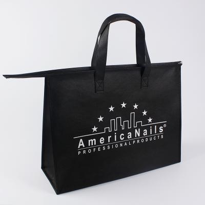 China Customized High Quality Eco - Friendly Non Woven Shopping Bag Handled Durable Black Tote Bag for sale