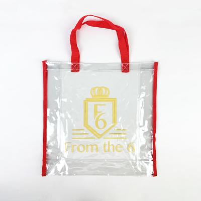 China Factory Wholesale Durable Custom Stadium Tote Bag PVC Tote Handled Clear Shopping Bag With Logo for sale