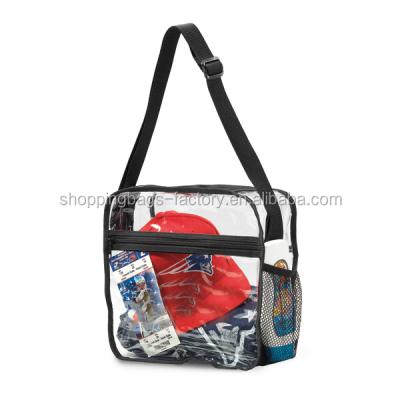 China Front Zippered Pocket Sporty Phathalate Free NFL And PGA Clear PVC Event Messenger Bag for sale