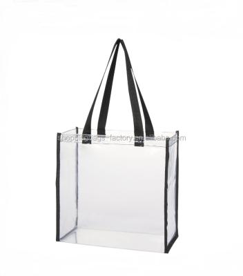 China Custom Made Stadium Tote Bag PVC Handled Transparent Clear Tote Shopping Bag for sale