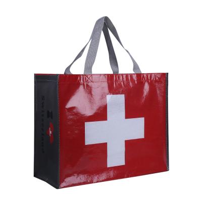 China Handled Promotional Custom Logo Design Laminated RPET Supermarket Shopping Bag for sale