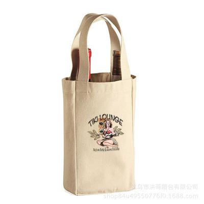 China Factory Wholesale Cheap Customized Empty Handled Cotton Canvas Wine Bottle Bag for sale