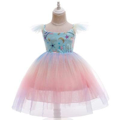 China D0734 2021 Newest Kids Elf Little Girl's Princess Dress Washable Solid Color Sleeves Ruffled Clothes Girl for sale