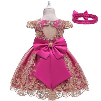 China Hot Sale Elegant Kids Dresses Garment Girls Washable Flower Wedding Beaded Lace Princess Dress for sale