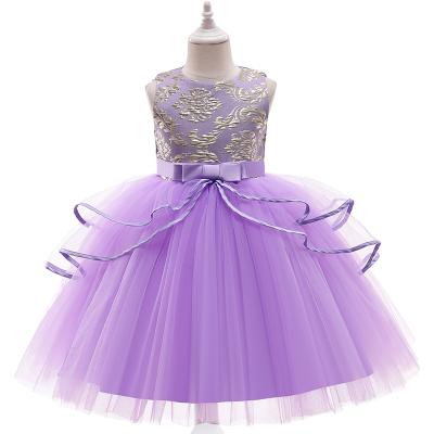 China Multicolor Customizable Mesh Clothing Manufacturer Direct Washable Direct Manufacturer Bow Girl Party Dress Purple Pink Dress for sale