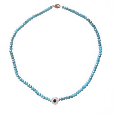 China Sundysh CLASSIC EvilEye Clear Beaded Choker Blue Crystal Short Collar Necklace 14' or 16