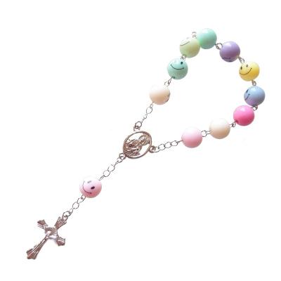 China Sundysh Smiley Mini Rosary Bead Chain Colorful Catholic Religious Rosary Bead Baptism Favor Religious Gift Small for sale