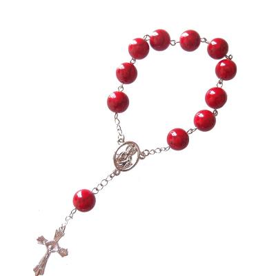 China Sundysh Gemstone Mini Rosary Chain First Small Religious Red Cross Baptism Rosary Beads Catholic First Gift Favor for sale