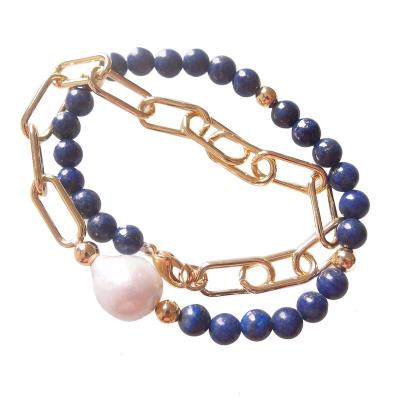 China BOHEMIA Sundysh Baroque Half Necklace 18K Gold Lapis Lazuli Pearl Necklace Chain Necklace For Women 14