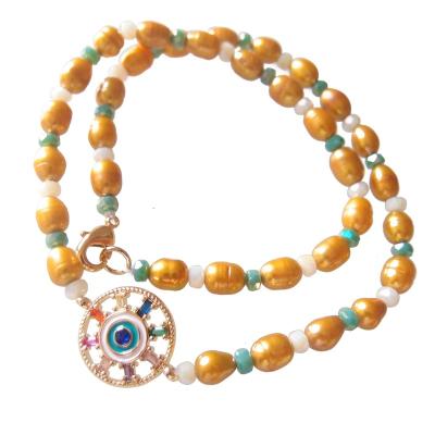 China CLASSIC Yellow Sundysh Boho Pearl Evileye Choker Necklace For Women Girls 14