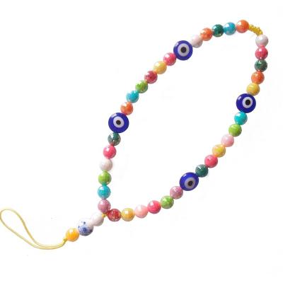 China Sundysh Rainbow Colorful Blue Eye Cell Phone Strap Beaded Lanyard Camera Strap USB Key Chain KY210618-2 for sale