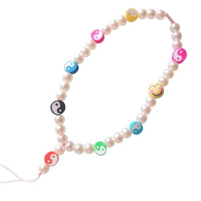 China Sundysh Clay Yin Yang Pearl Beaded Cell Mobile Phone Strap Lanyard KY210521-6 for sale