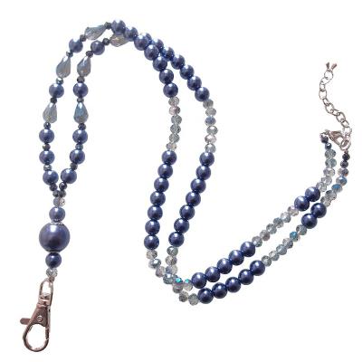 China Blue Crystal Bead Sundysh Crystal Beaded Lanyard ID Card Badge Key Chain Strap for sale