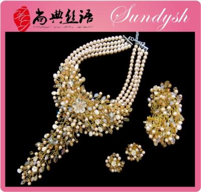 China Luxury Crystal Pearl Golden African Jewelry Fashion Jewelry Set Luxury Crystal Jewelry Set for sale