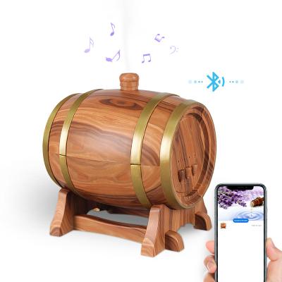 China Support bluetooth music and APP control 350ML smart bluetooth speaker smart bluetooth speaker colorful wooden APP control wine barrel humidifier gift for sale