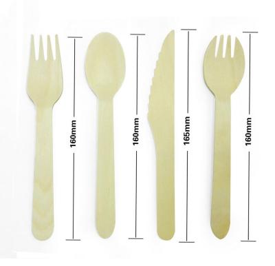 China Disposable Biodegradable Wooden Cutlery Set Spoon Knife and Fork Set Wooden Tableware for sale