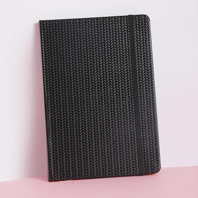 China Printed Black A5 Hardcover Notebook with Inner Pocket PU Leather Notebook Business Gift Woven Hard Cover Book Single Notebook for sale