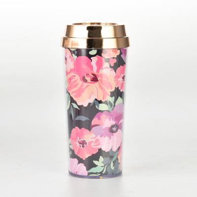 China Hot Selling Juice Plastic Bottle 450ml Viable Plastic Double Wall Bottle With Flowers Pattern for sale