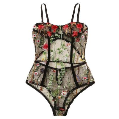 China Floral Sheer Lingerie High Quality Spandex/Polyester Women Lace Bodysuit for sale