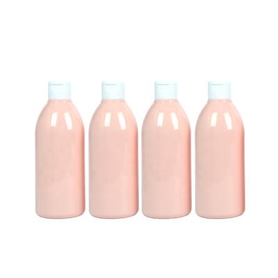 China New Product 300ml Pet Cosmetic Plastic Bottles 10oz Shampoo Pink Color Bottle With Disc Top Cap for sale