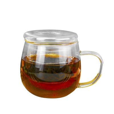 China 400ml Viable Height Borosilicate Tea Cup Heat Resistant Glass Mug with Infuser and Glass Lid for sale