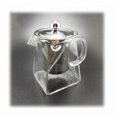 China Sustainable Hot Sale Square Bottom Heat Resistant High Borosilicate Glass Teapot With Infuser for sale