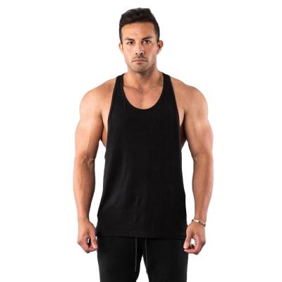 China Logo Black 95% Cotton 5% Spandex Men Tank Tops Breathable Custom Gym Stringer Workout Fitness Running Singlets With Woven Tag for sale