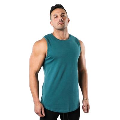 China 94% Cotton 6% Elastane Raw Cut Scoop Bottom Sleeveless Tee Mens Gym Tank Tops Performance Shirt Anti Shrink Cut for sale