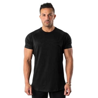 China 94% Men's Anti-Shrink Cotton 6% Elastane Slim Fit Aplet Tee Longer Drop Curved Edge Muscle Gym Slim Fit T-Shirt Camiseta for sale