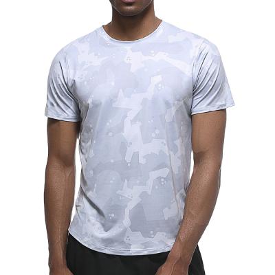 China Wholesale Summer Mens Performace Short Sleeve T-shirt Curved Edge Camouflage Sports Gym Antibacterial Use Quik Sublimation Dry Shirts for sale