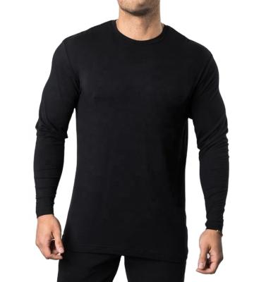 China Hot Sale Men's Anti-Shrink Long Sleeve Performance Shirt 96% Cotton 4% Elastane Muscle Fit Gym Black Custom Printed T-Shirt for sale