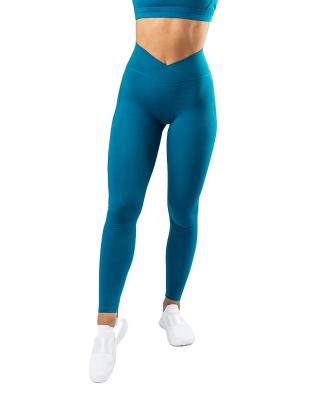 China Spandex Antibacterial Blue Performance Polyester High Waist Quick Dry Gaiters Pants Women Gaiters Fitness And Yoga Wear for sale