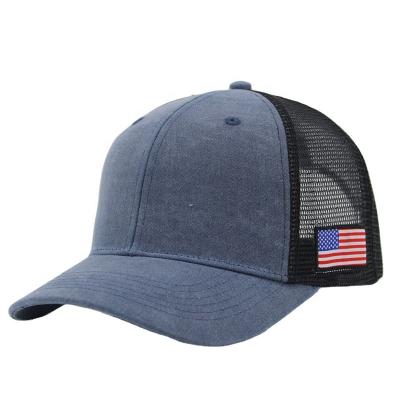 China breathable & Customized Baseball Caps Waterproof With American Flag Mesh Hat 6 Panel Cotton Trucker Hat for sale