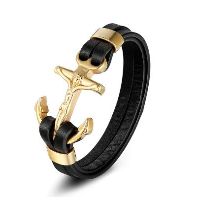 China Wholesale Popular KDB6692 Stainless Steel Anchor Bracelet CLASSIC Popular Leather Men for sale