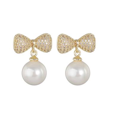 China Fashionable Wholesale KDB8982 Sterling Silver Cubic Bow Earrings Bead Earrings for sale