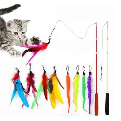 China 11 Sets Feather Cat Toys Retractable Cat Wand Viable Interactive Toy and Replacement Fill in the Puzzle Toys for Indoor Cats Exercise for sale