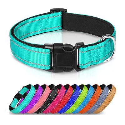 China Customized Reflective Mark Adjustable Martingale Dog Collar 12 Colors Reflective Nylon Dog Collar With Safety Buckle for sale