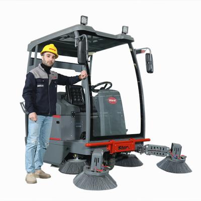 China STERLL ST8 Hotels Ride On Floor Sweeper Iron Scrurf Chips Warehouse Workshop Sweeper Tricycle With Water Gun for sale