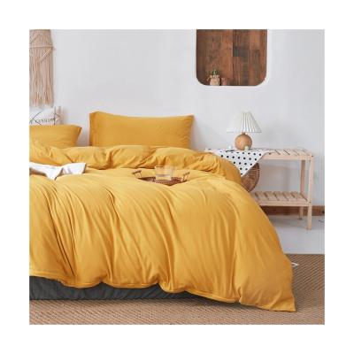 China Nondisposable Hot Sale High Quality Washed Single Brushed Cotton Solid Color Quilt Cover Bed Comforter Cover Set for sale