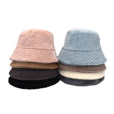 China Autumn And Winter Korean All-match New Style Dobby Thick Rabbit Fur Striped Bucket Hat Women for sale