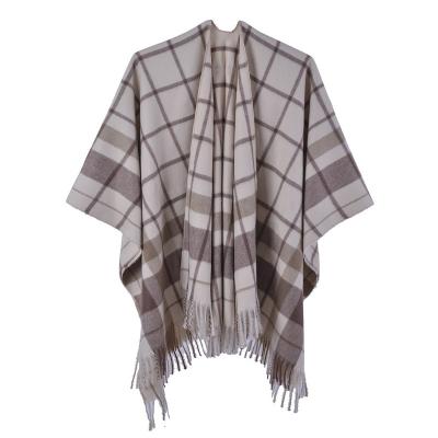 China Women's V Cut Long Reversible Tassel Knitted Large Poncho Capes Wrap Shawl for sale