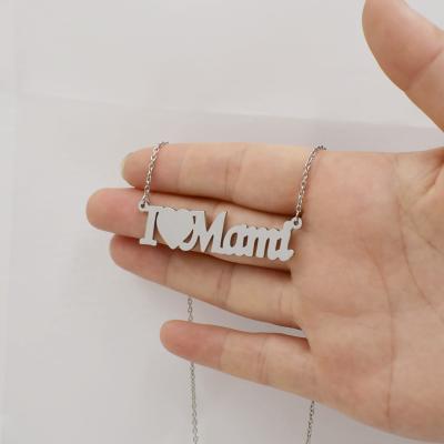 China 2022 Fashion Trendy Mother Jewelry Stainless Steel I LOVE Mom Letter Charm Necklace for Mothers Day Gift for sale